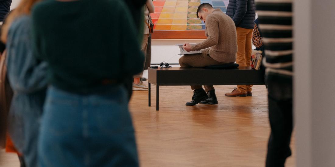 an exhibition view of Swedish ecstasy with an altar piece by Hilma af Klint