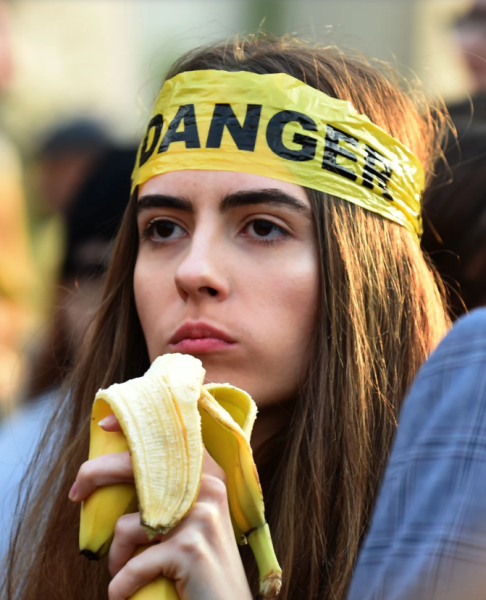 People ate bananas in protest of the museum's decision. Janek Skarzynski/AFP/Getty Images