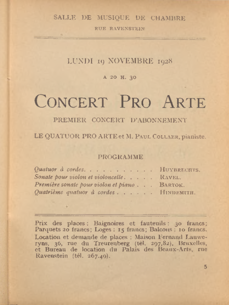Programme booklet of the concert in 1928 ©BozarArchives